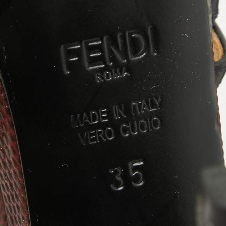 Pre Owned Fendi Black Leather T-Bar Strappy Platform Sandals Size 35