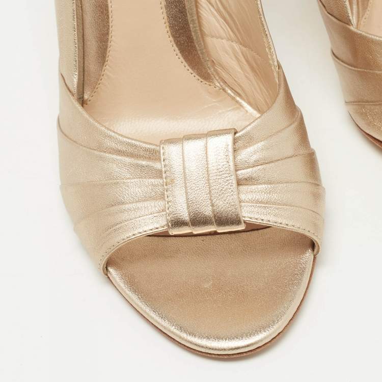 Pre Owned Fendi Gold Pleated Leather Slingback Sandals Size 39