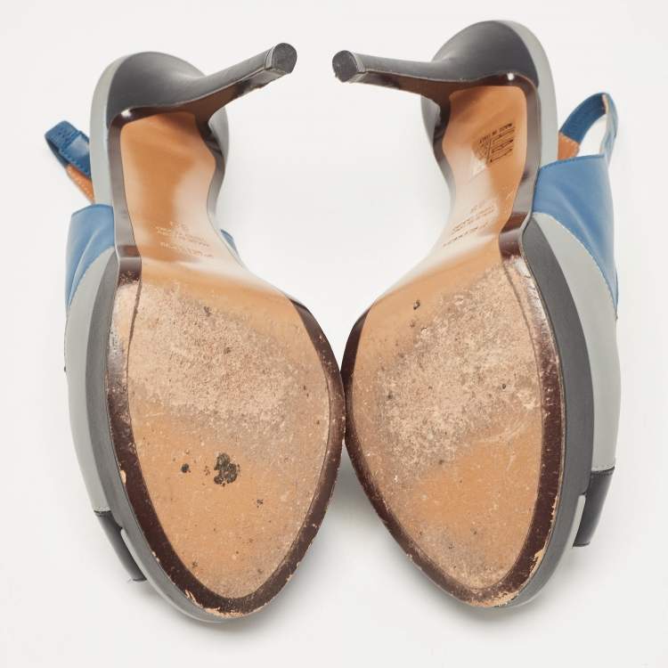 Pre Owned Fendi Multicolor Leather Platform Slingback Sandals Size 39