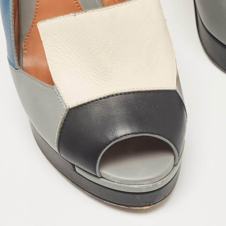 Pre Owned Fendi Multicolor Leather Platform Slingback Sandals Size 39