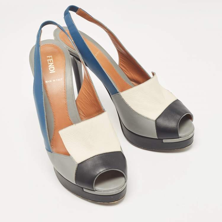 Pre Owned Fendi Multicolor Leather Platform Slingback Sandals Size 39