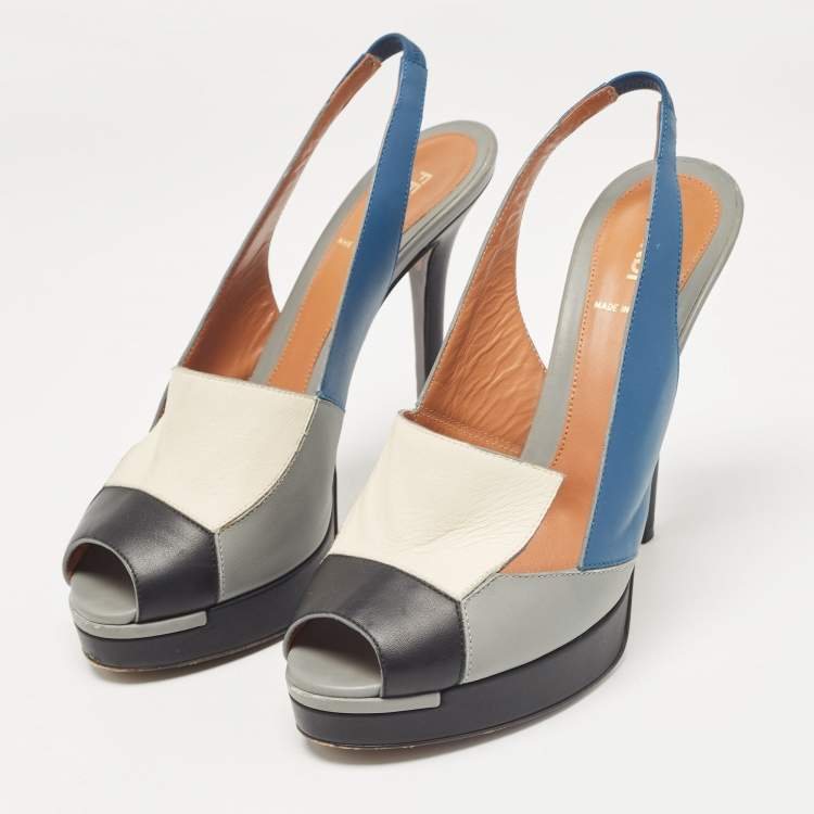 Pre Owned Fendi Multicolor Leather Platform Slingback Sandals Size 39