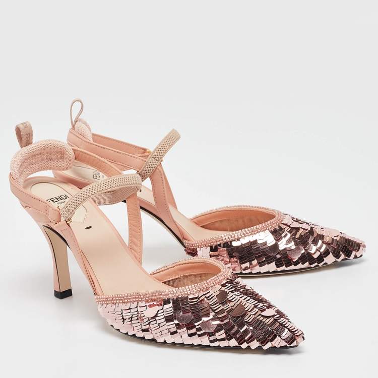 مملوكة مسبقًا Fendi Pink Sequins and Leather Colibri Pumps Size 38.5
