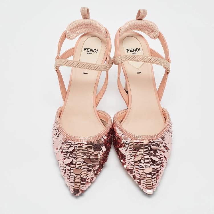 مملوكة مسبقًا Fendi Pink Sequins and Leather Colibri Pumps Size 38.5
