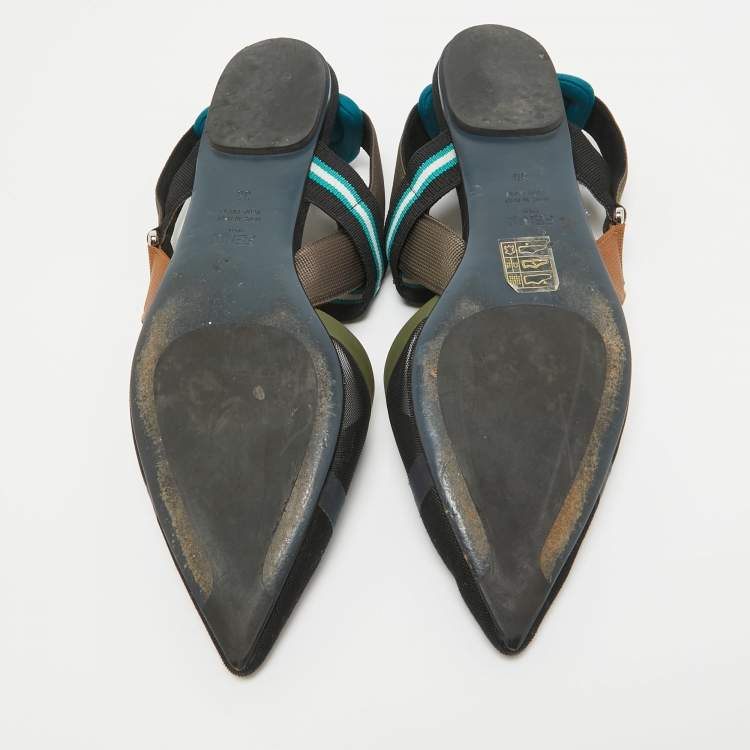 Pre Owned Fendi Multicolor Mesh and Canvas Colibri Flat Sandals Size 38