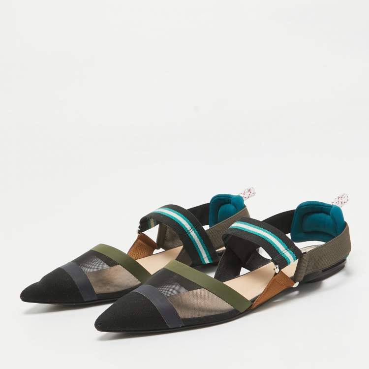 Pre Owned Fendi Multicolor Mesh and Canvas Colibri Flat Sandals Size 38