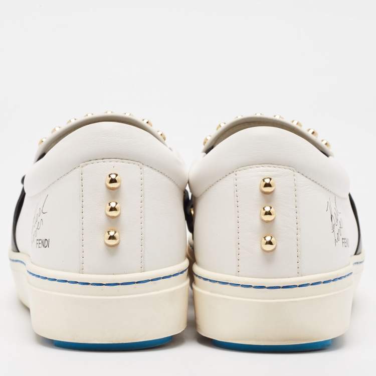 Pre Owned Fendi Multicolor Leather Karlito Studded Sneakers Size 38.5