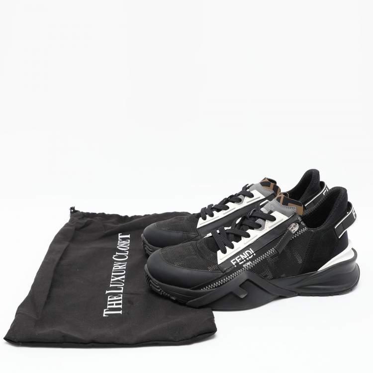 Pre Owned Fendi Black Mesh and Leather Flow Low Top Sneakers Size 39