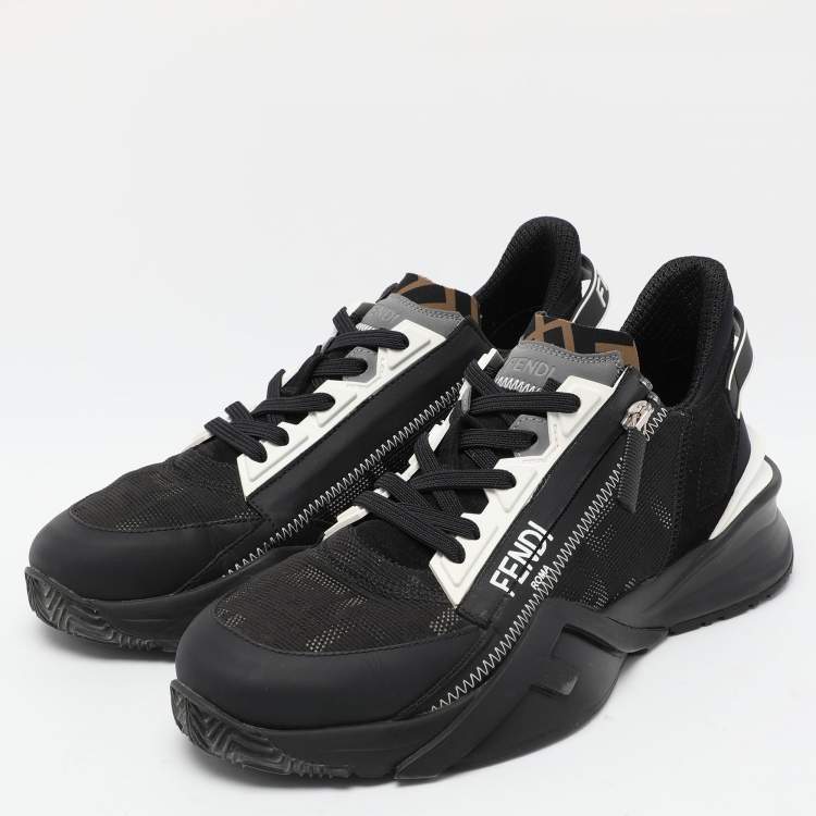 Pre Owned Fendi Black Mesh and Leather Flow Low Top Sneakers Size 39