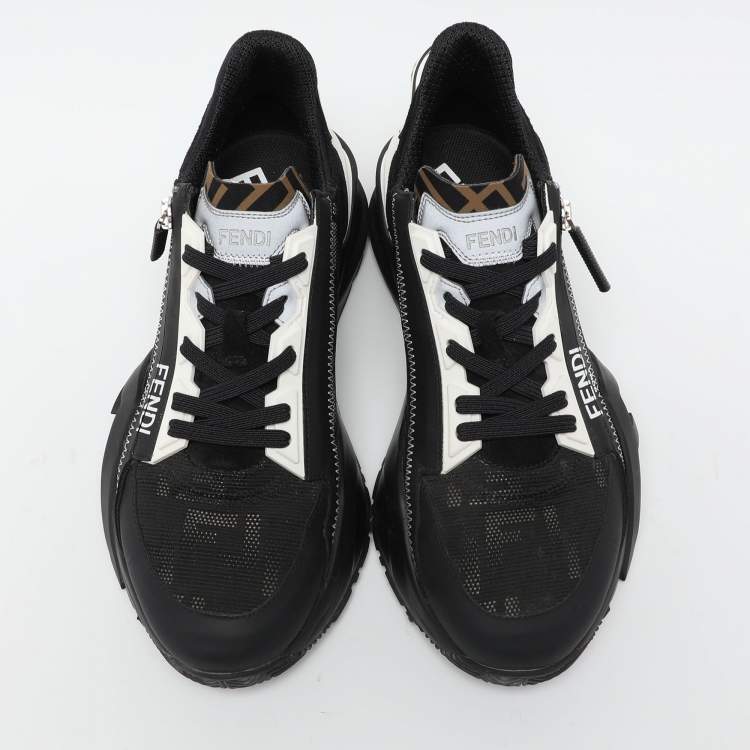 Pre Owned Fendi Black Mesh and Leather Flow Low Top Sneakers Size 39