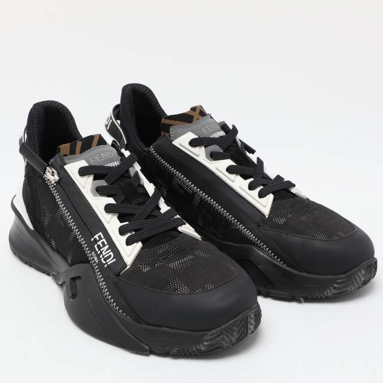 Pre Owned Fendi Black Mesh and Leather Flow Low Top Sneakers Size 39