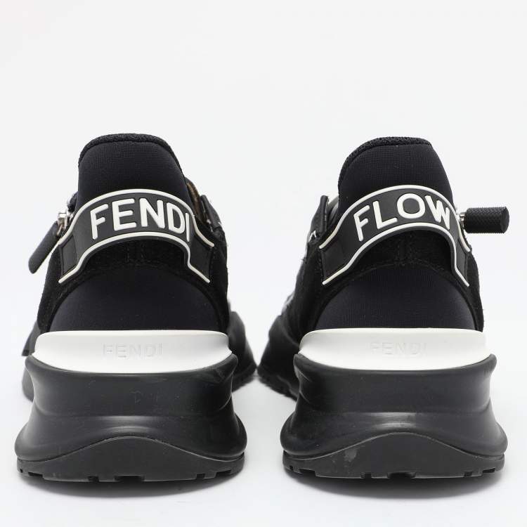 Pre Owned Fendi Black Mesh and Leather Flow Low Top Sneakers Size 39