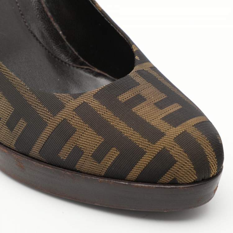 Pre Owned Fendi Brown FF Zucca Canvas Pumps Size 38