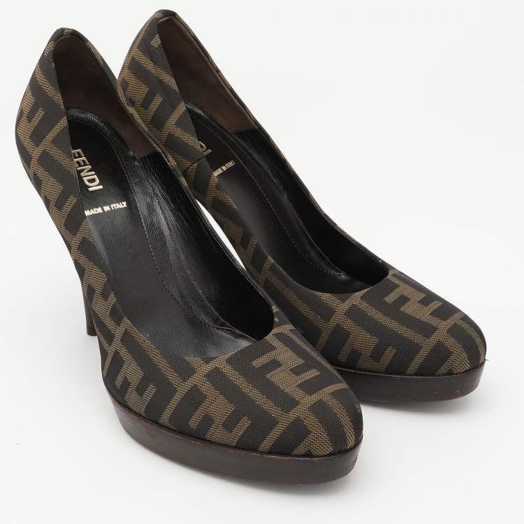 Pre Owned Fendi Brown FF Zucca Canvas Pumps Size 38