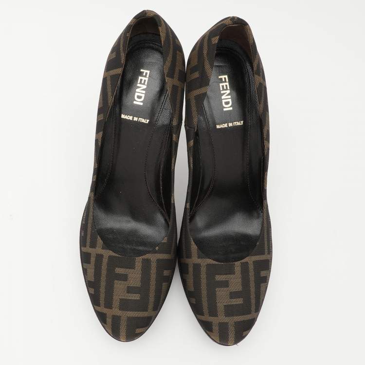Pre Owned Fendi Brown FF Zucca Canvas Pumps Size 38