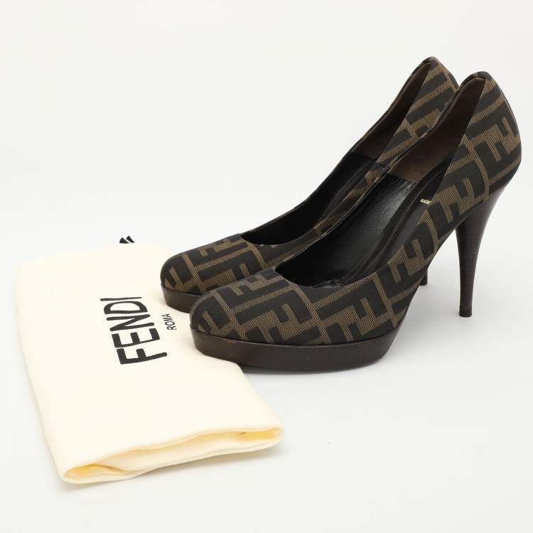 Pre Owned Fendi Brown FF Zucca Canvas Pumps Size 38