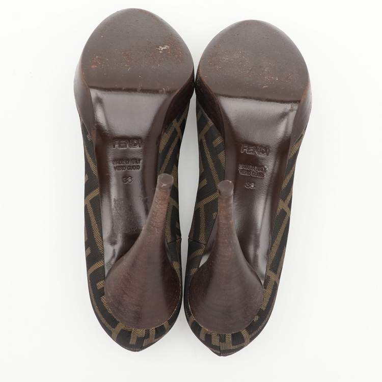 Pre Owned Fendi Brown FF Zucca Canvas Pumps Size 38