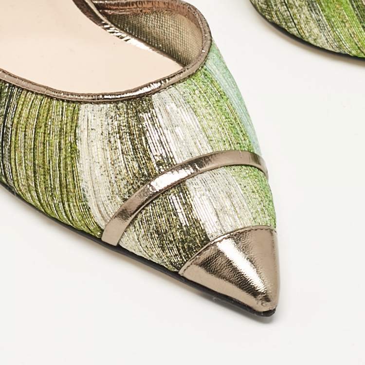 Pre Owned Fendi Multicolor Fabric and Leather Slingback Pumps Size 37.5