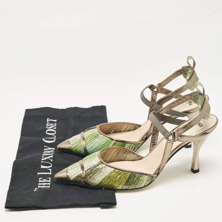 Pre Owned Fendi Multicolor Fabric and Leather Slingback Pumps Size 37.5