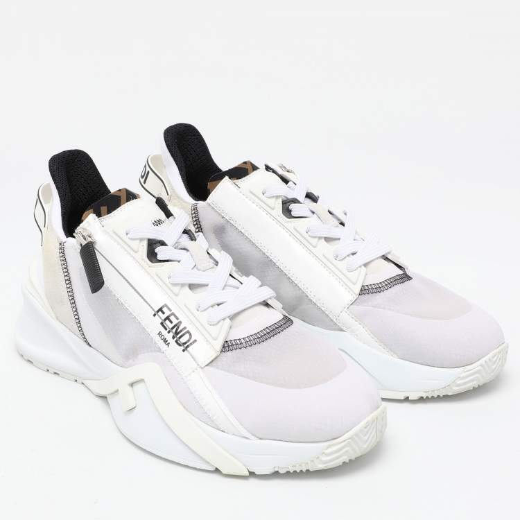 Pre Owned Fendi White Mesh and Suede Flow Low Top Sneakers Size 38