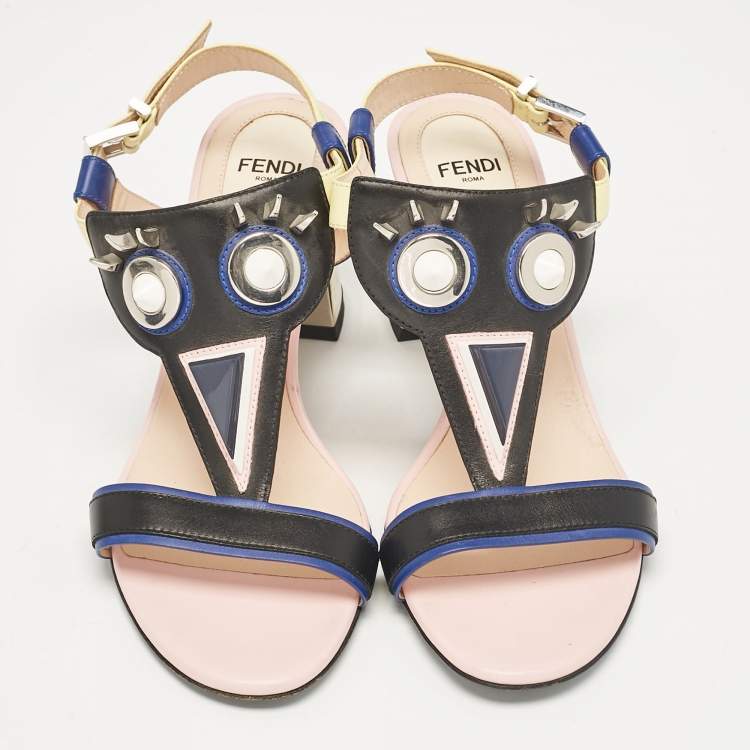 Pre Owned Fendi Multicolor Leather Embellished Ankle Strap Sandals Size 37