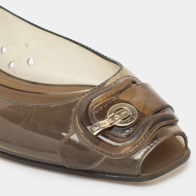 Pre Owned Fendi Transparent Jelly Peep Toe Ankle Strap Ballet Flats Size 38
