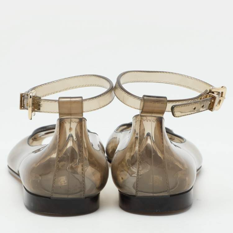 Pre Owned Fendi Transparent Jelly Peep Toe Ankle Strap Ballet Flats Size 38