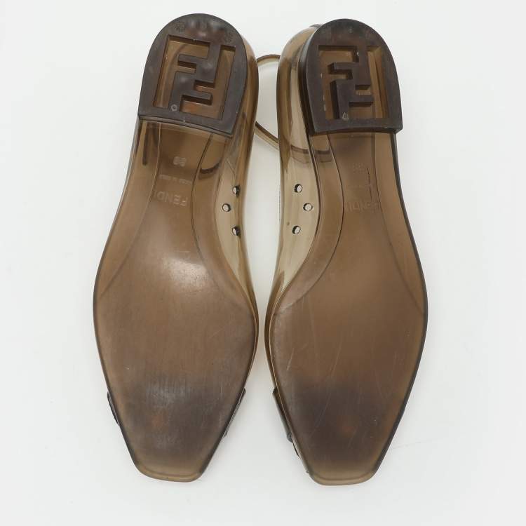 Pre Owned Fendi Transparent Jelly Peep Toe Ankle Strap Ballet Flats Size 38