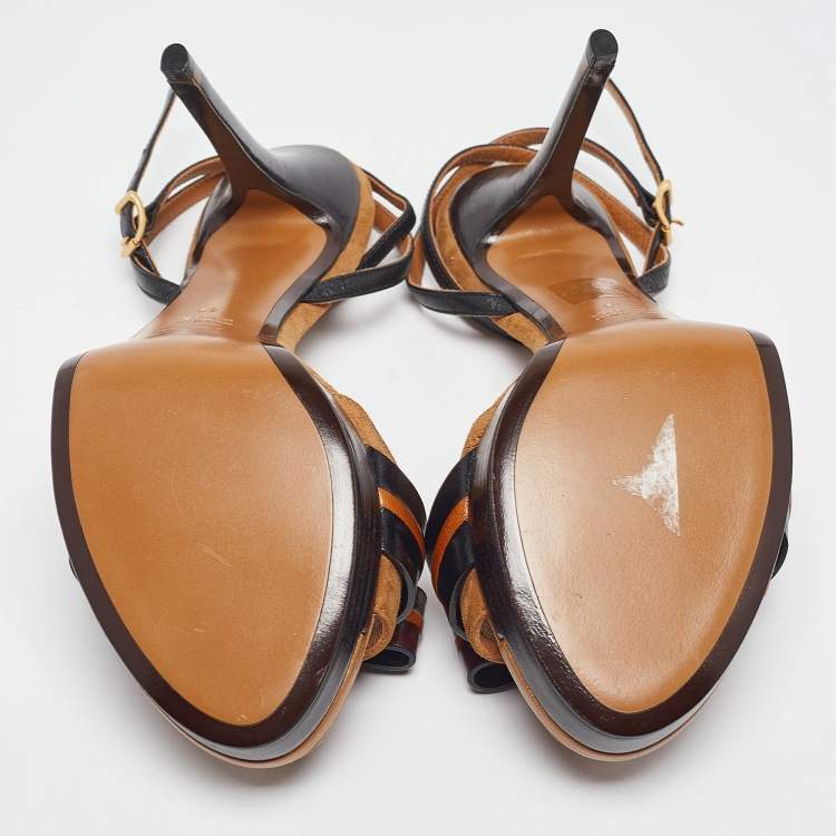 Pre Owned Fendi Brown Leather and Suede Ankle Strap Sandals Size 40
