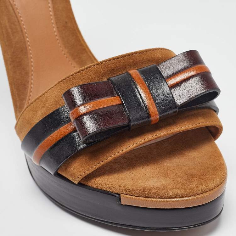 Pre Owned Fendi Brown Leather and Suede Ankle Strap Sandals Size 40