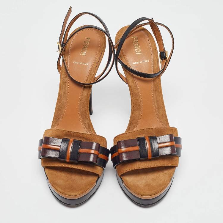 Pre Owned Fendi Brown Leather and Suede Ankle Strap Sandals Size 40