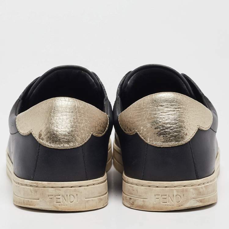 Pre Owned Fendi Black Leather Rockoclick Slip On Sneakers Size 39