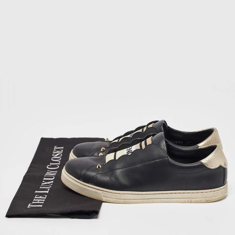 Pre Owned Fendi Black Leather Rockoclick Slip On Sneakers Size 39