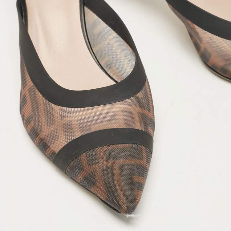 Pre Owned Fendi Beige/Black Leather and Mesh Colibri Mules Size 39.5