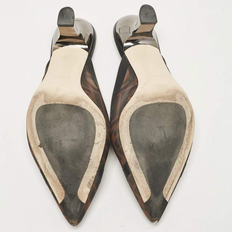 Pre Owned Fendi Beige/Black Leather and Mesh Colibri Mules Size 39.5