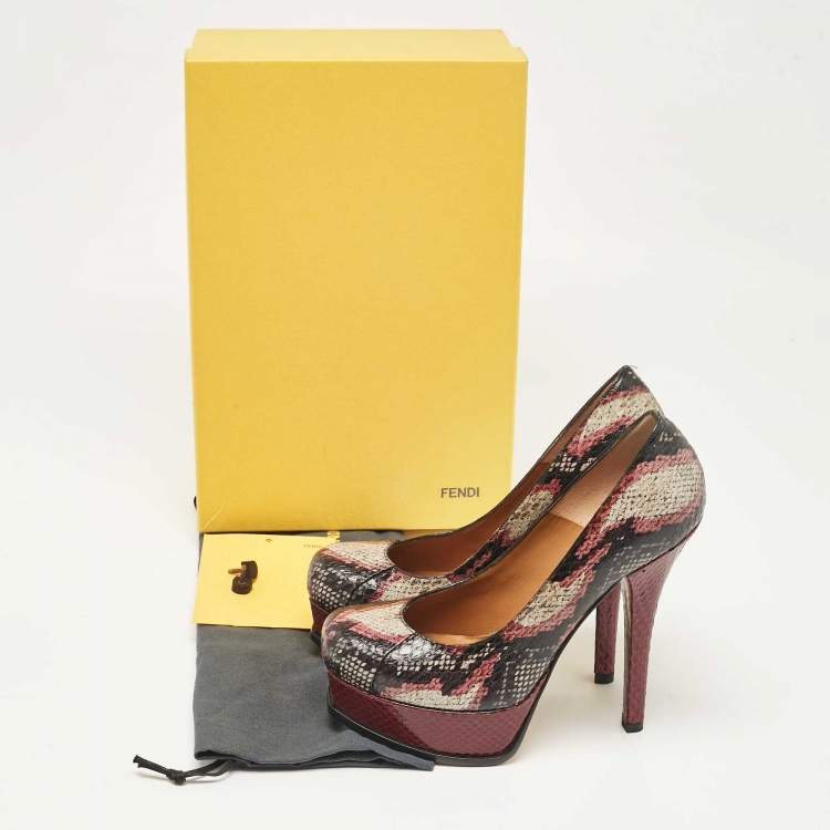 مملوكة مسبقًا Fendi Multicolor Snakeskin Leather Fendista Platform Pumps Size 38.5