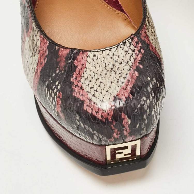 مملوكة مسبقًا Fendi Multicolor Snakeskin Leather Fendista Platform Pumps Size 38.5