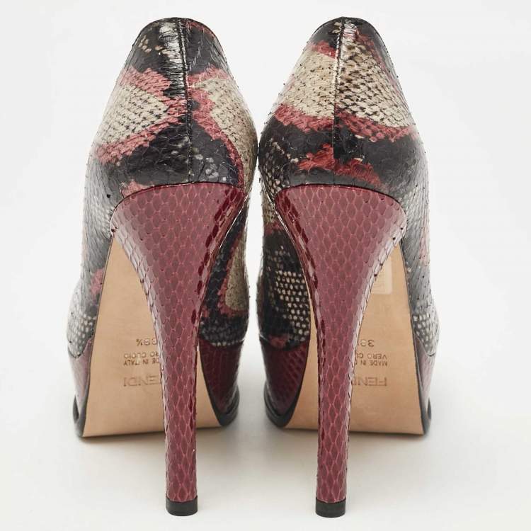 مملوكة مسبقًا Fendi Multicolor Snakeskin Leather Fendista Platform Pumps Size 38.5