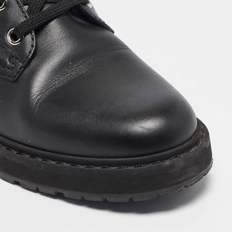Pre Owned Fendi Black Canvas and Leather Rockoko Ankle Length Boots Size 36