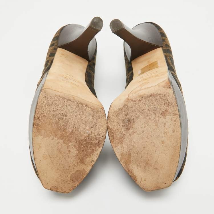 Pre Owned Fendi Brown Canvas Fendista Platform Pumps Size 35.5