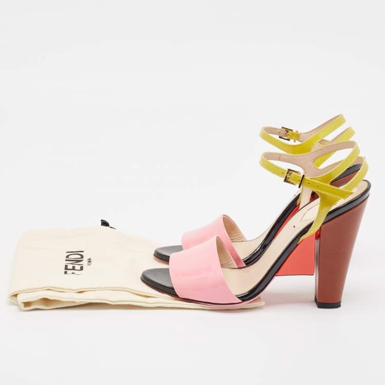 Pre Owned Fendi Multicolor Patent Leather Ankle Strap Sandals Size 37