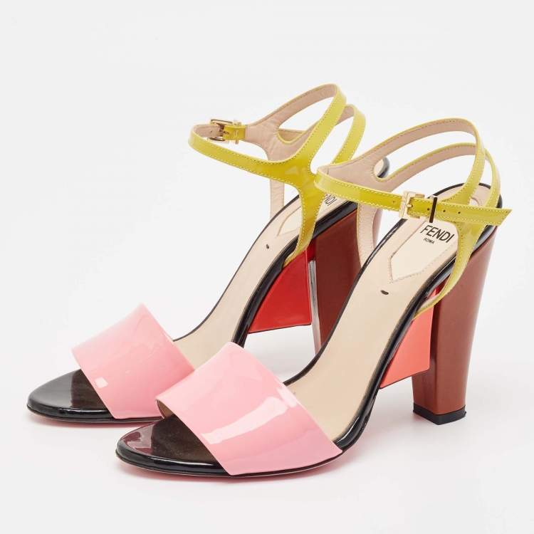 Pre Owned Fendi Multicolor Patent Leather Ankle Strap Sandals Size 37