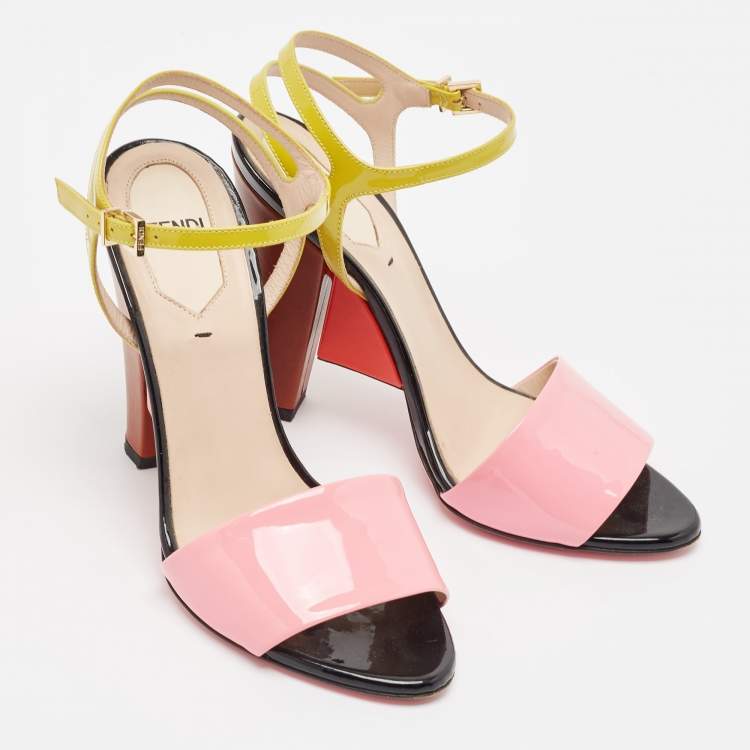 Pre Owned Fendi Multicolor Patent Leather Ankle Strap Sandals Size 37