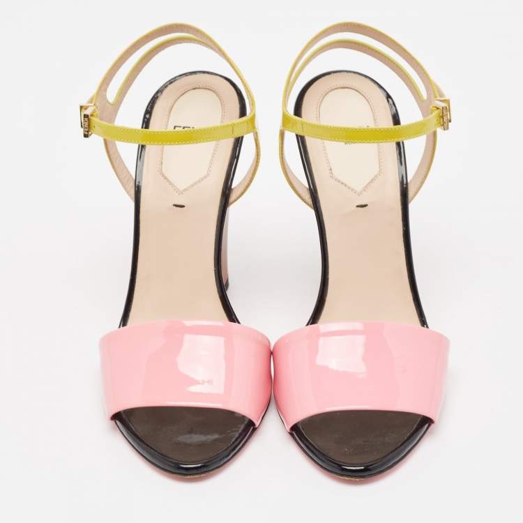 Pre Owned Fendi Multicolor Patent Leather Ankle Strap Sandals Size 37