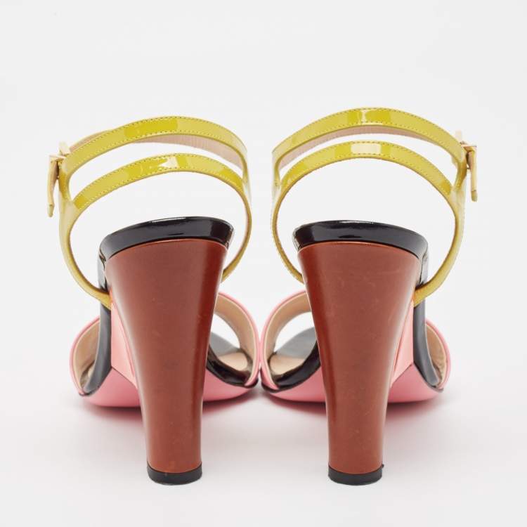 Pre Owned Fendi Multicolor Patent Leather Ankle Strap Sandals Size 37