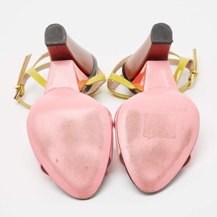 Pre Owned Fendi Multicolor Patent Leather Ankle Strap Sandals Size 37