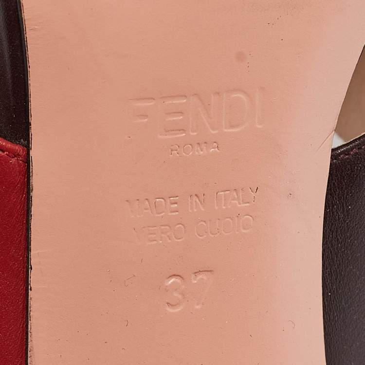 Pre Owned Fendi Red/Brown Leather Flowerland Slide Sandals Size 37