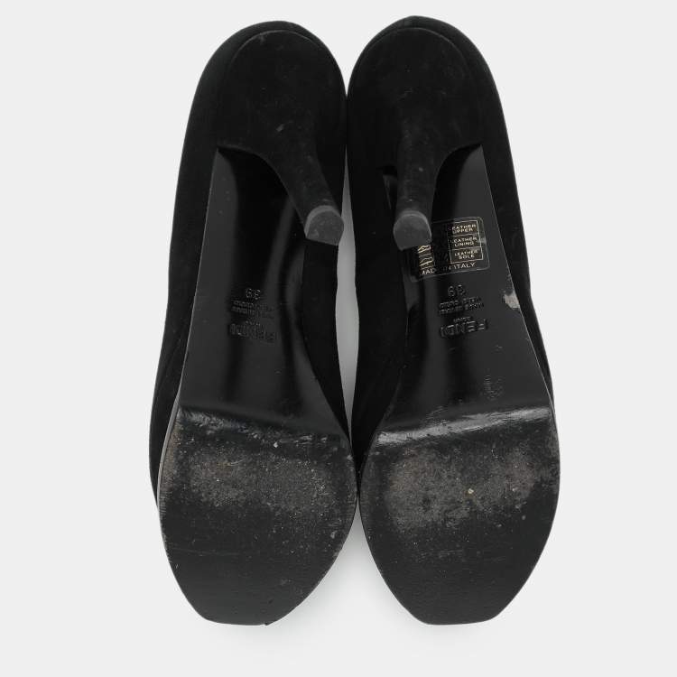Pre Owned Fendi Black Suede Fendista Platform Pumps Size 39