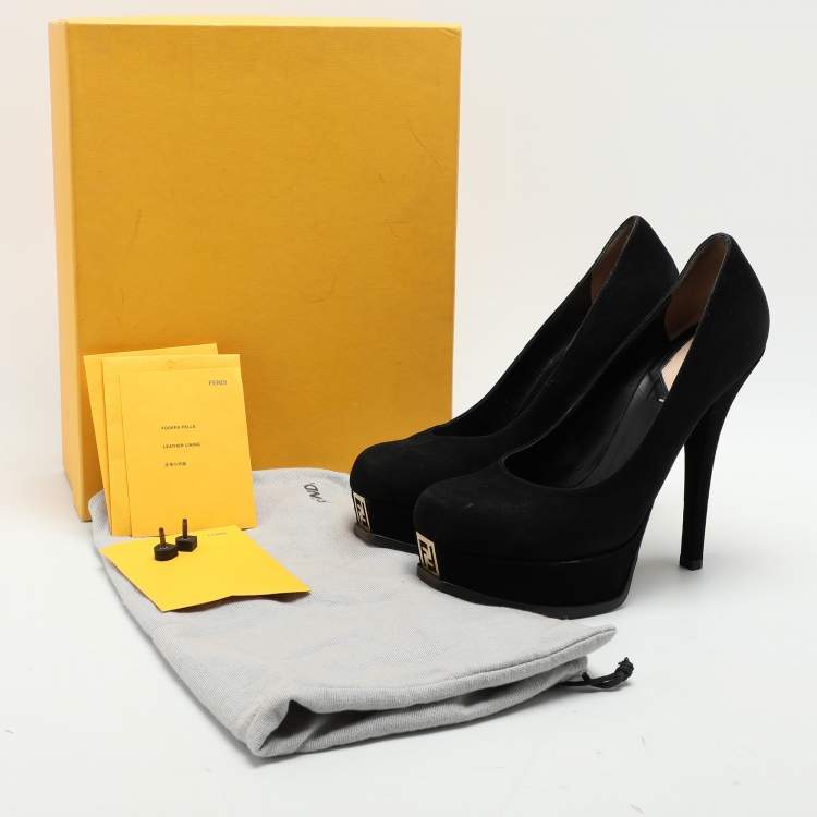 Pre Owned Fendi Black Suede Fendista Platform Pumps Size 39