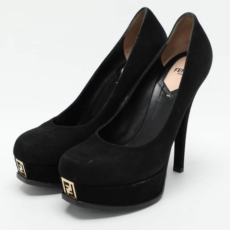 Pre Owned Fendi Black Suede Fendista Platform Pumps Size 39